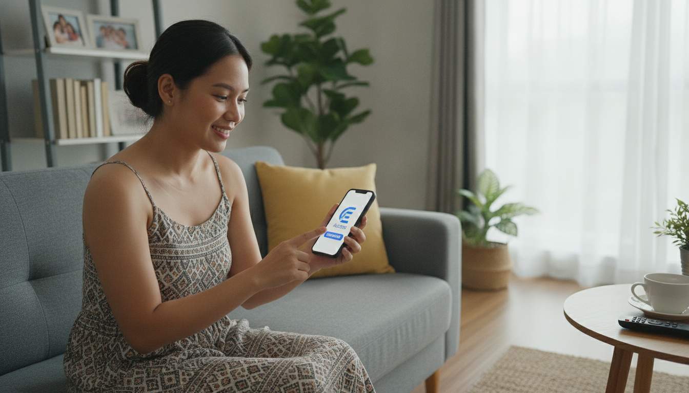 Woman downloading mobile app