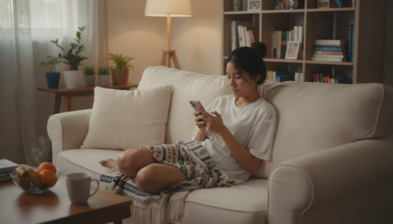 A woman enjoying sports betting on her device