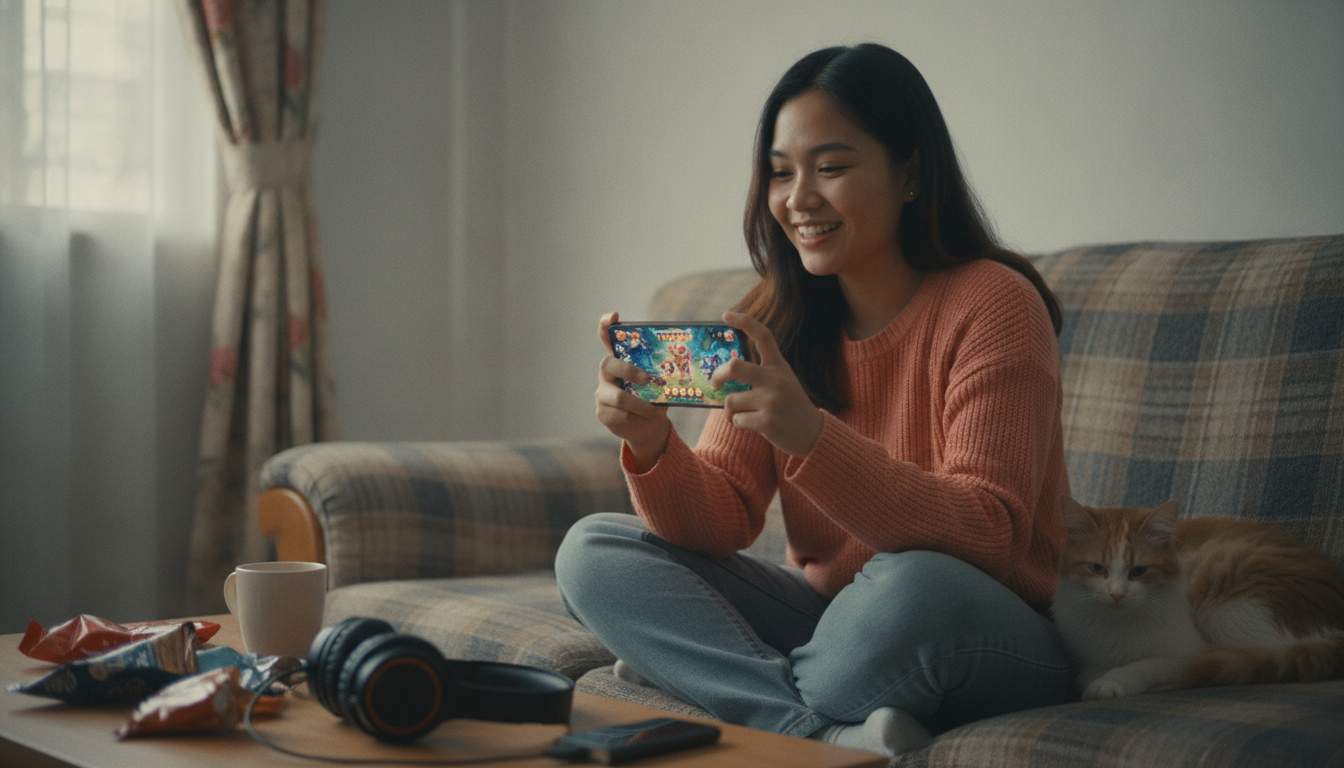 Excited woman enjoying online casino games