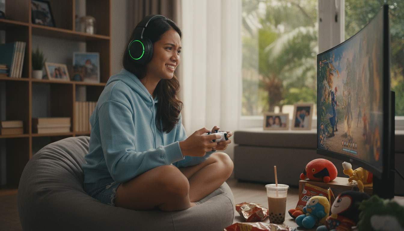 A woman enjoying online gaming in the Philippines