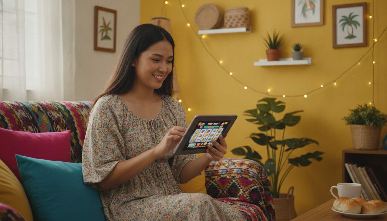 Woman enjoying online slots