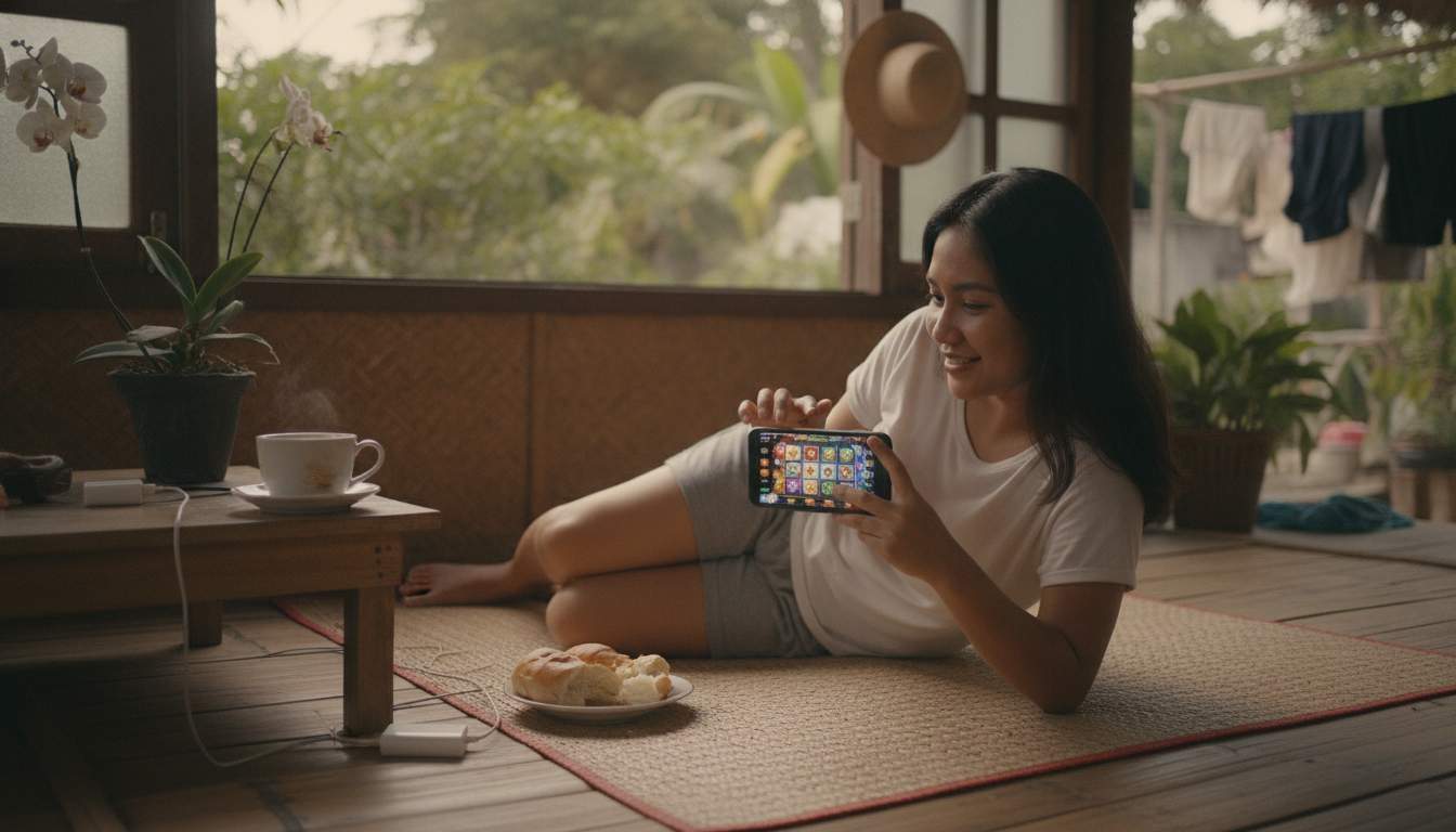 Woman enjoying online slots